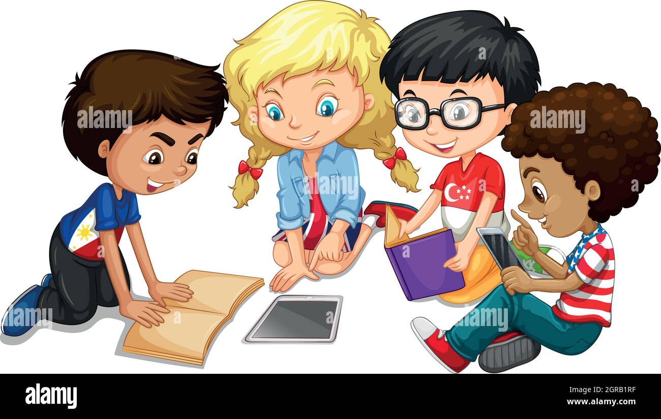 Group of children doing homework Stock Vector Image & Art - Alamy