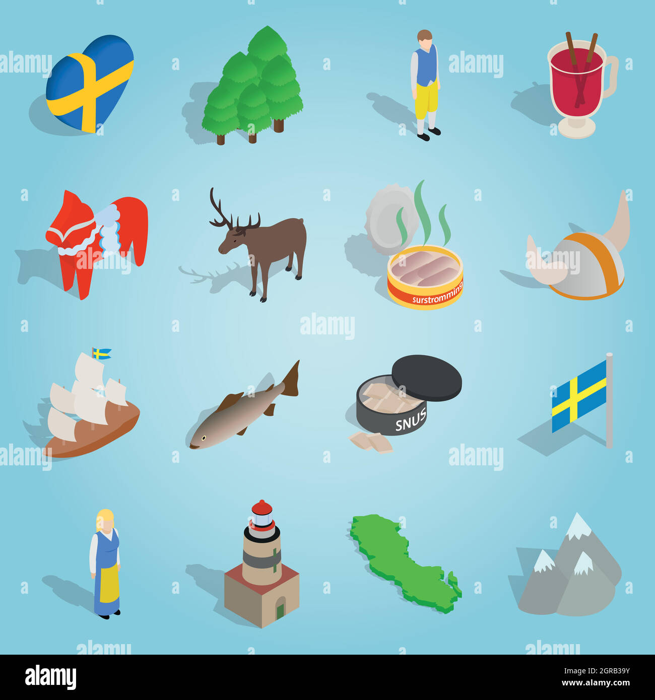 Sweden set icons, isometric 3d style Stock Vector
