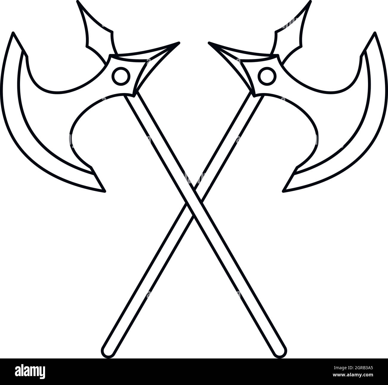 Crossed battle axes icon, outline style Stock Vector