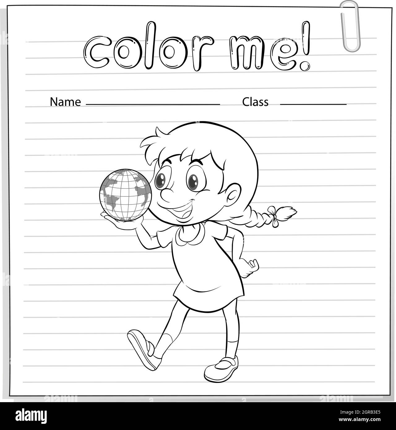 A coloring worksheet with a young girl Stock Vector