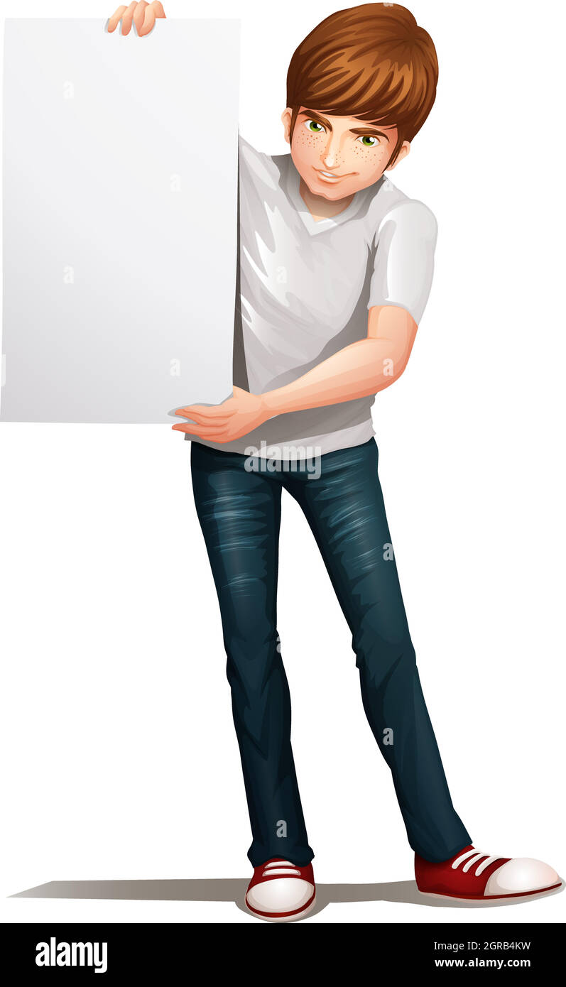 A handsome young man holding an empty signboard Stock Vector Image ...
