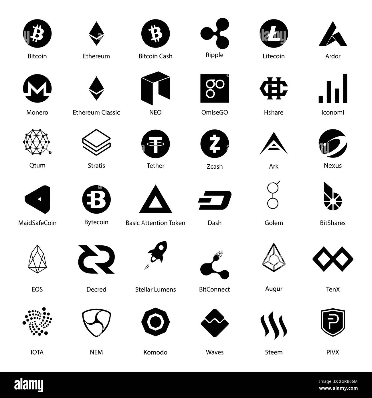 Vector illustration set, collection of crypto currency blockchain flat