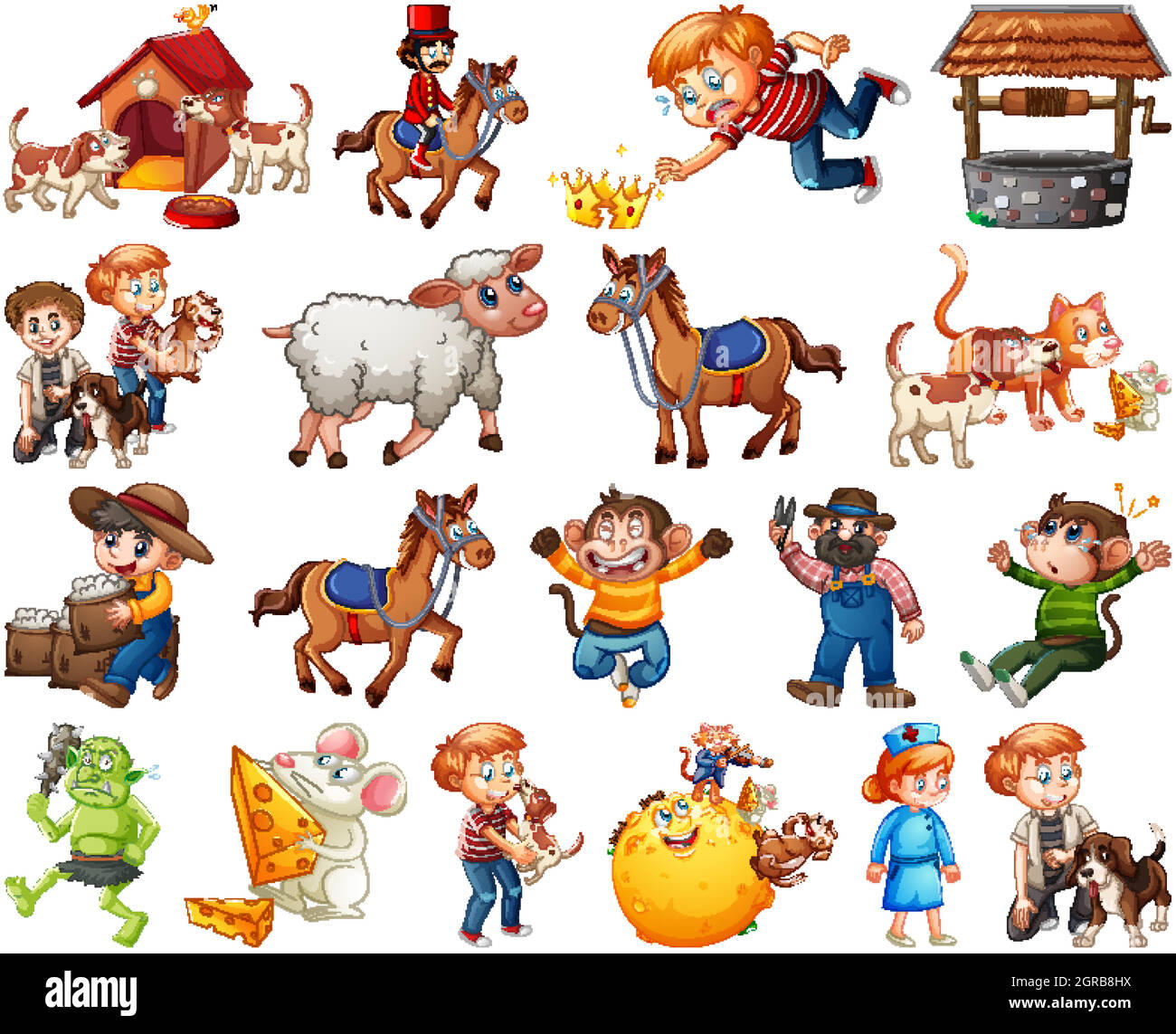 Set of different nursery rhyme character isolated on white background ...