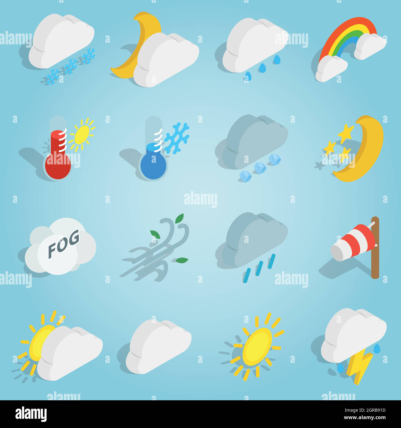 Weather set icons, isometric 3d style Stock Vector