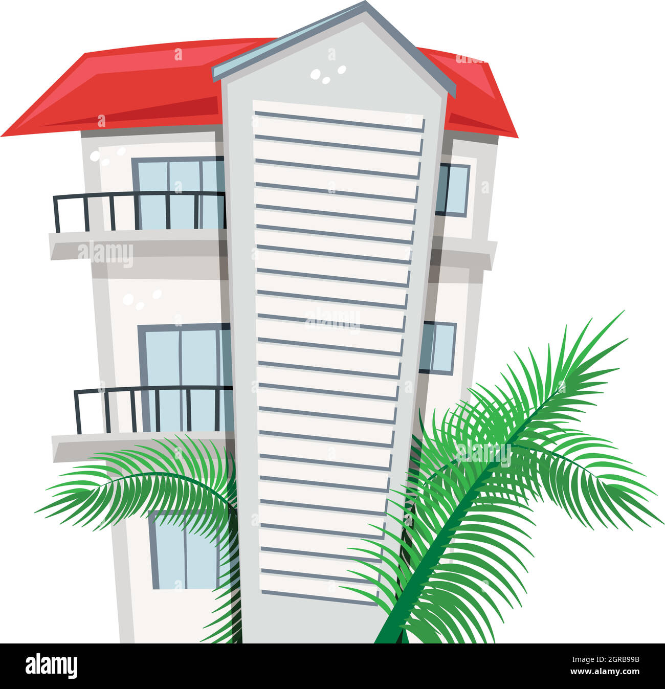 Apartment building and palm leaves Stock Vector