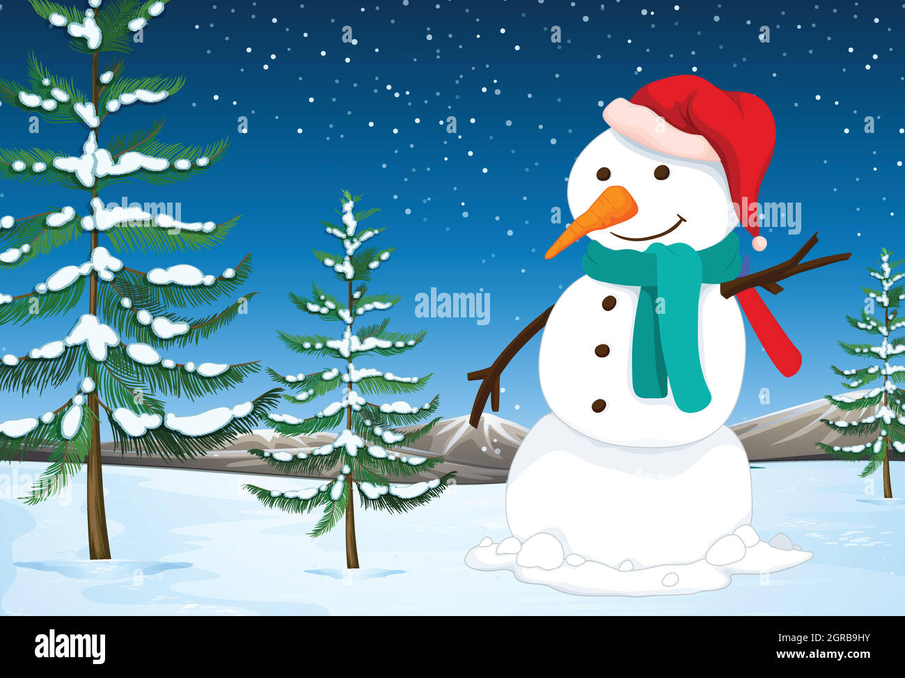 A snowman in nature Stock Vector