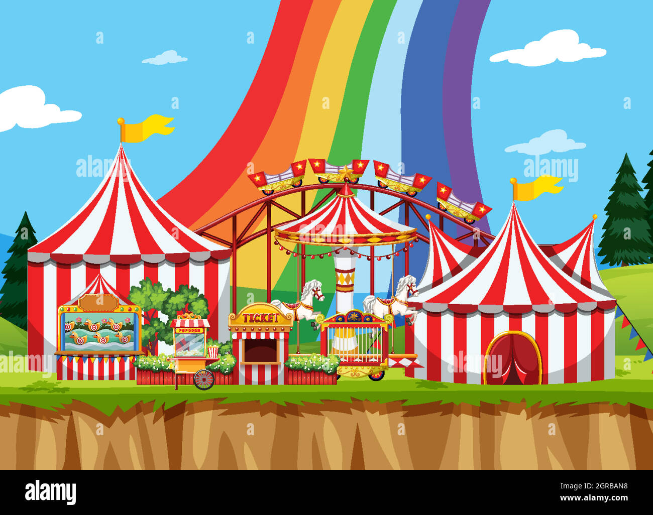 Circus scene with rainbow in the sky Stock Vector Image & Art - Alamy