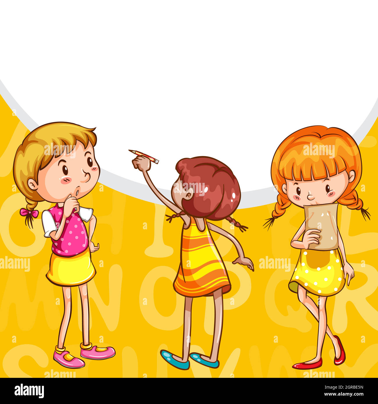 Background design with girls reading and writing Stock Vector Image