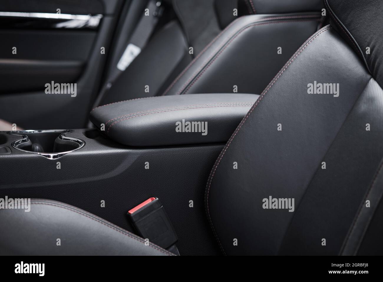 Modern Car Dark Leather Interior. Automotive Industry Designs. Stock Photo