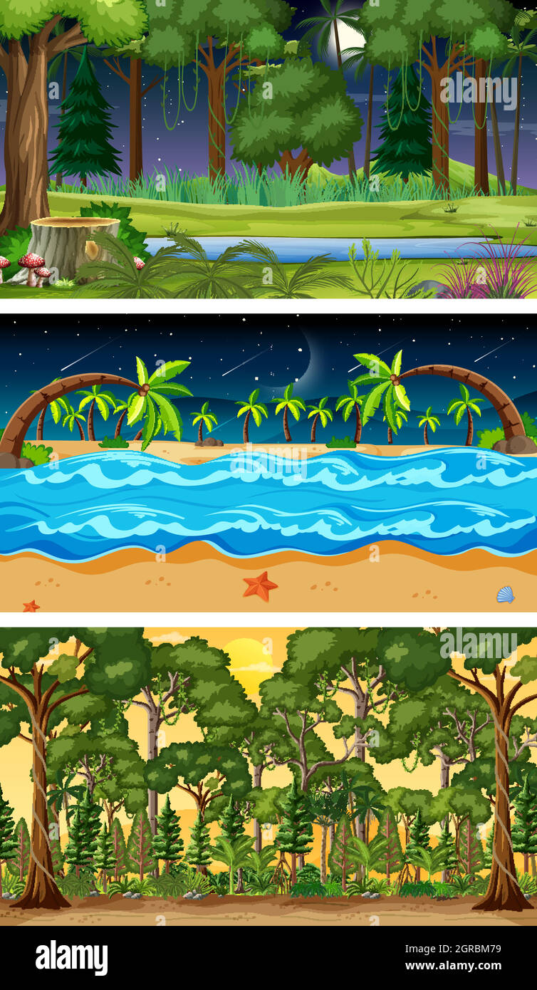 Set of different nature horizontal scenes Stock Vector