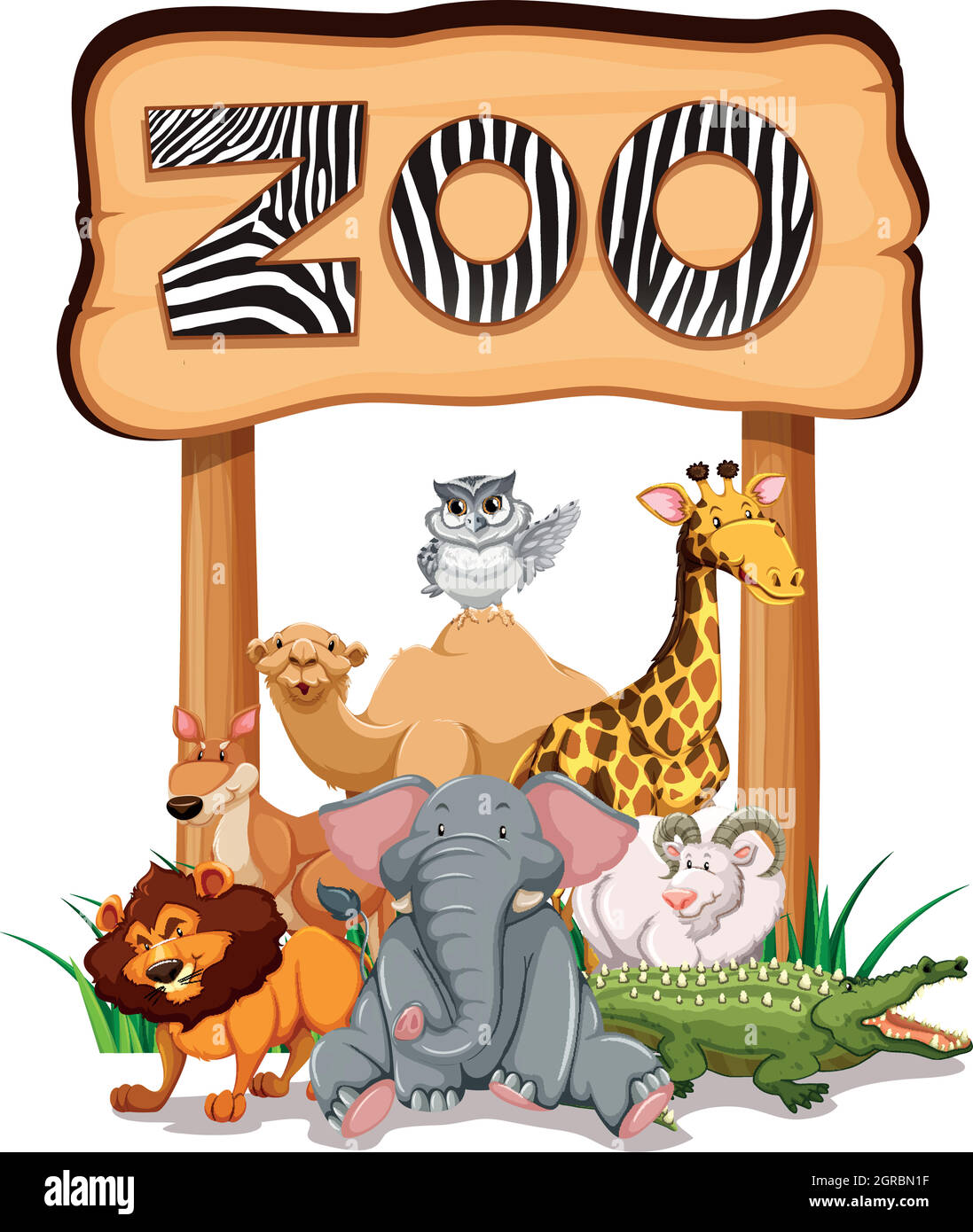 Wild animals under the zoo sign Stock Vector