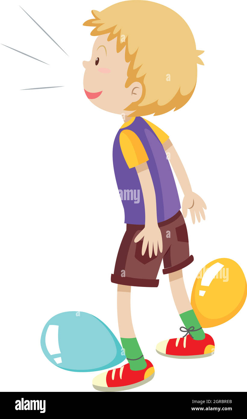 Boy playing balloons popping Stock Vector