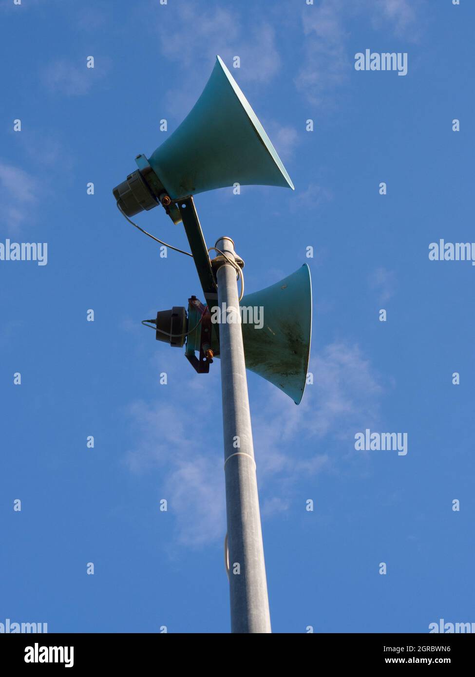 Loud Speakers On A Metal Pole Stock Photo