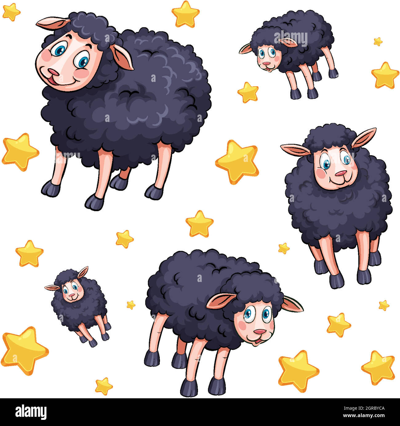 Seamless background design with black sheep and stars Stock Vector