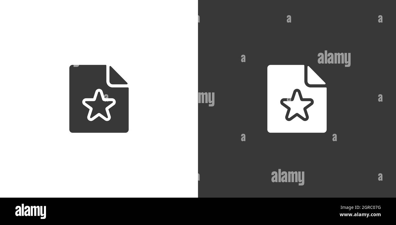 Document. Paper with star. Isolated icon on black and white background ...