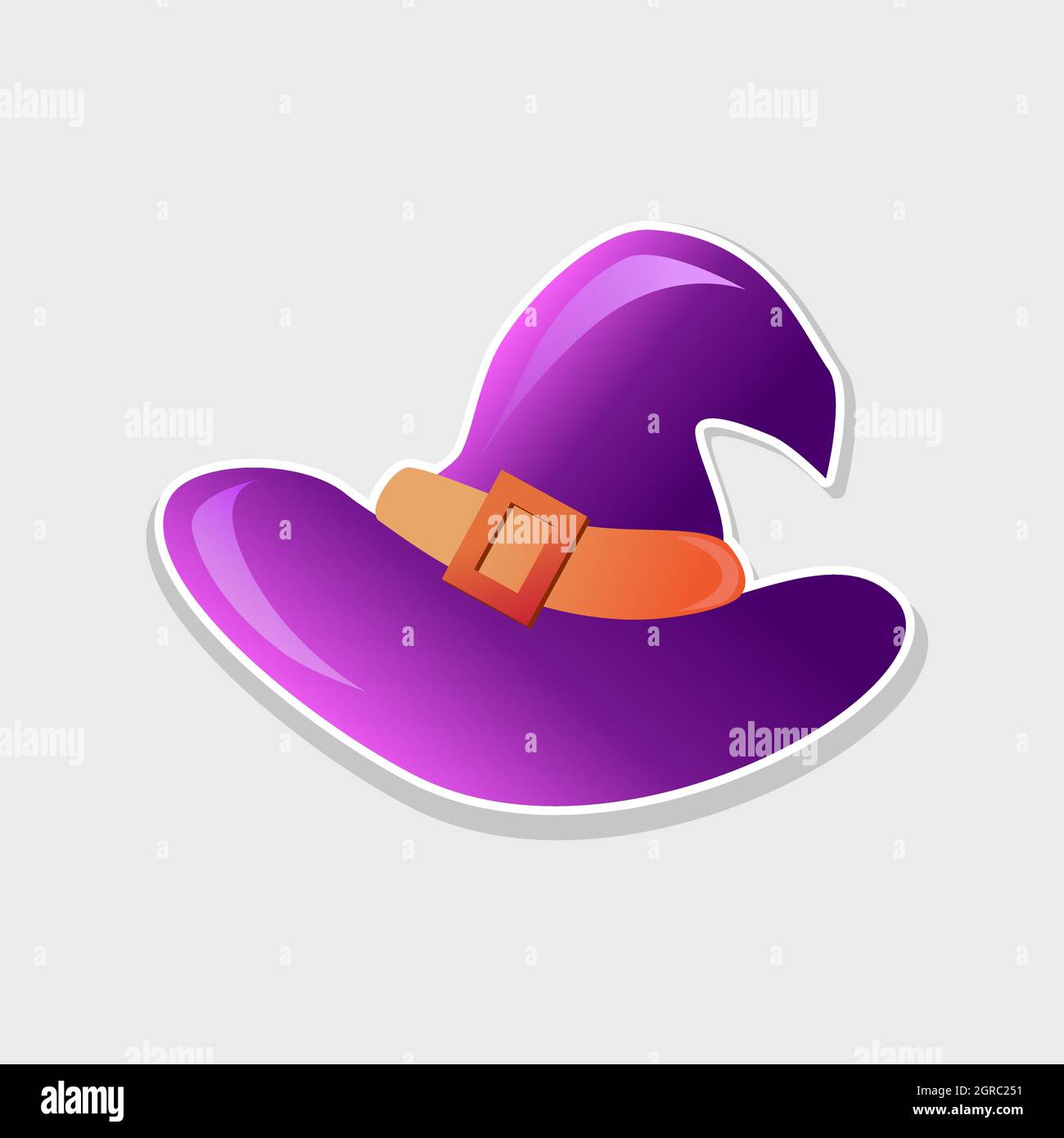 Vector purple witch hat sticker icon for your Halloween decorations. Easy to recolour, with removable background. For party invites, sale banners, ads Stock Vector