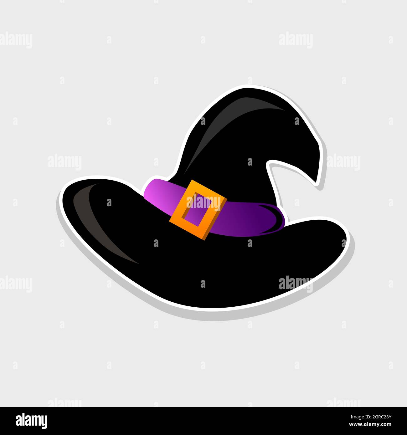 Vector black witch hat sticker icon for your Halloween decorations. Easy to recolour, with removable background. For party invites, sale banners, ads. Stock Vector