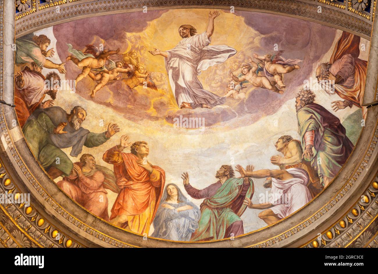 ROME, ITALY - SEPTEMBER 1, 2021:  The Ascension of the Lord fresco in church Santa Maria dell Anima by Francesco Salviati from 16. cent. Stock Photo