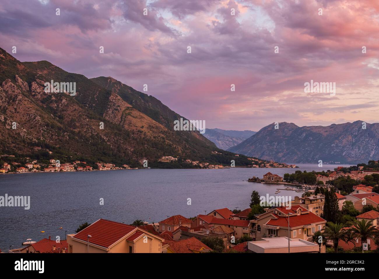 The Bay of Kotor also known as the Boka, is a winding bay of the Adriatic Sea in southwestern Montenegro Stock Photo