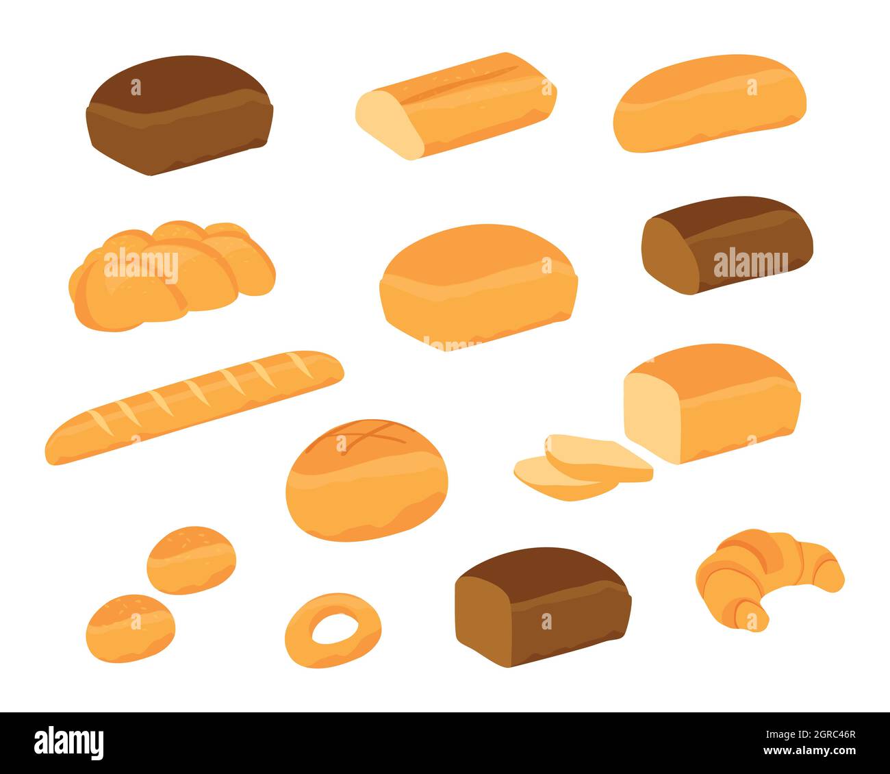 Set vector bread icons. Rye, whole grain and wheat bread, ciabatta ...