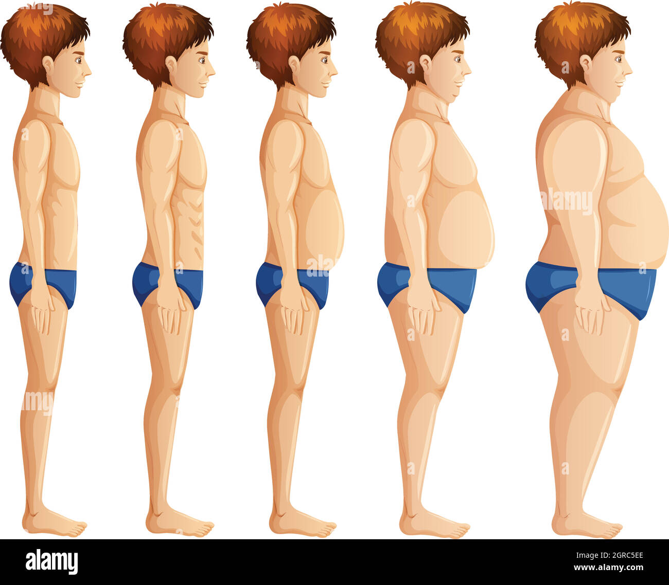 Man Body Transformation on White Background Stock Vector