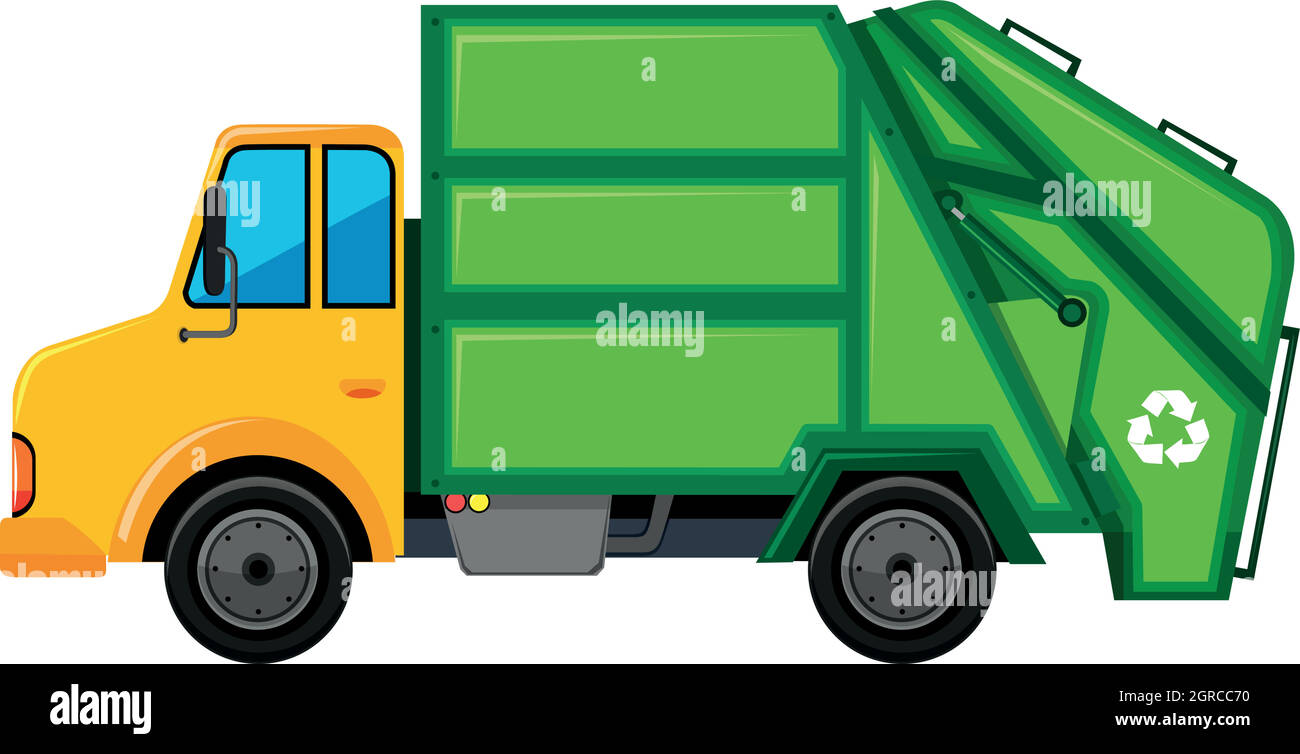 Rubbish truck with green container Stock Vector