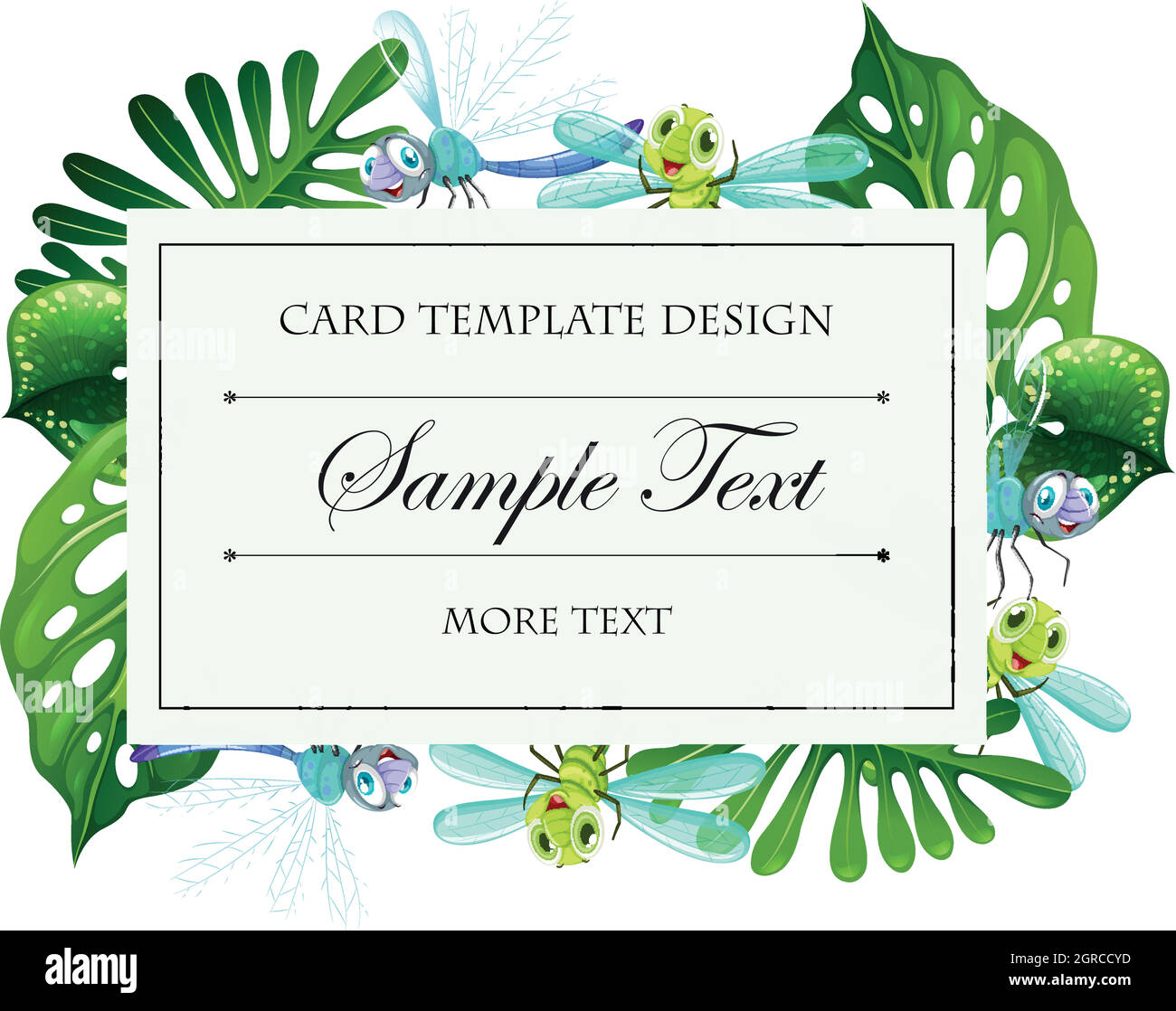Card template with green leaves and dragonflies Stock Vector Image ...