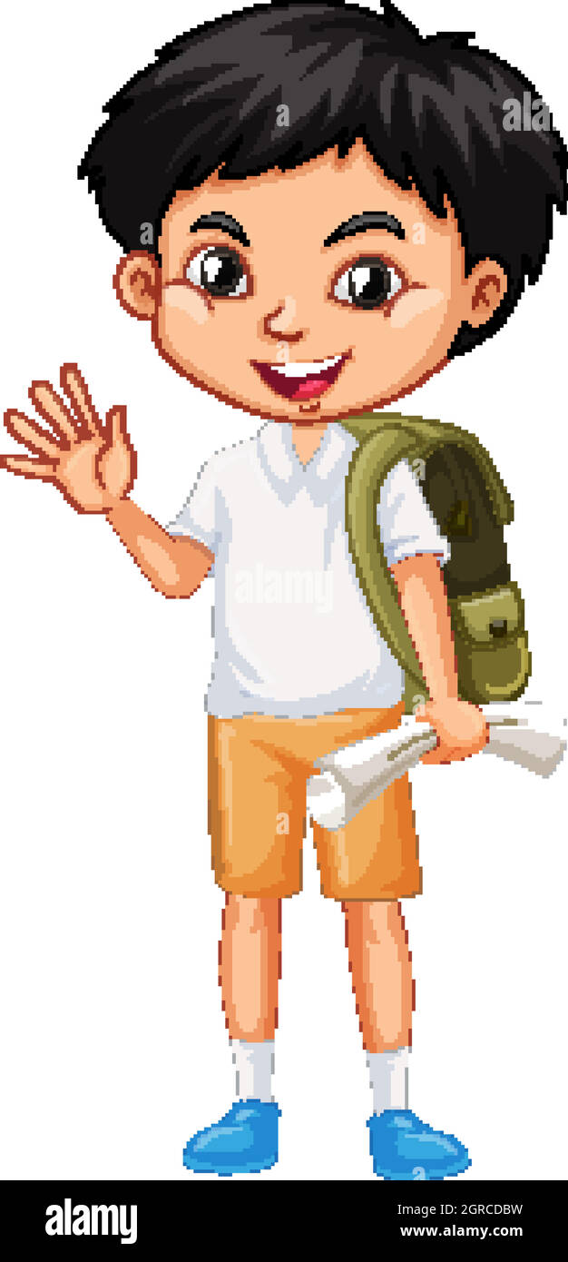 One happy boy with green backpack Stock Vector Image & Art - Alamy