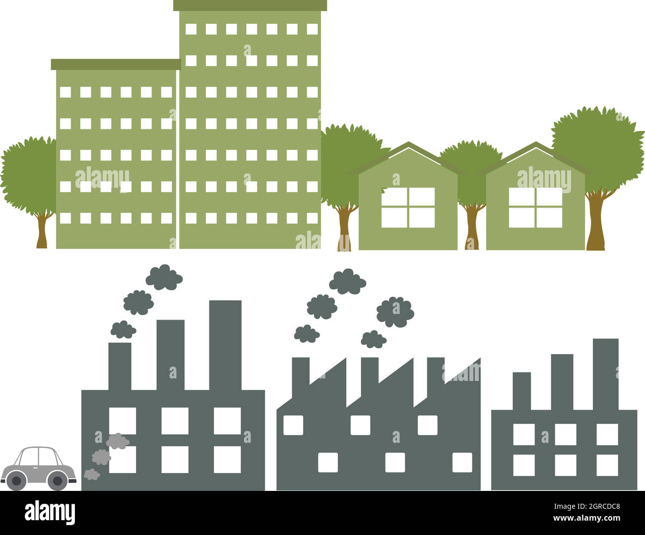 Factories in gray and green colours Stock Vector