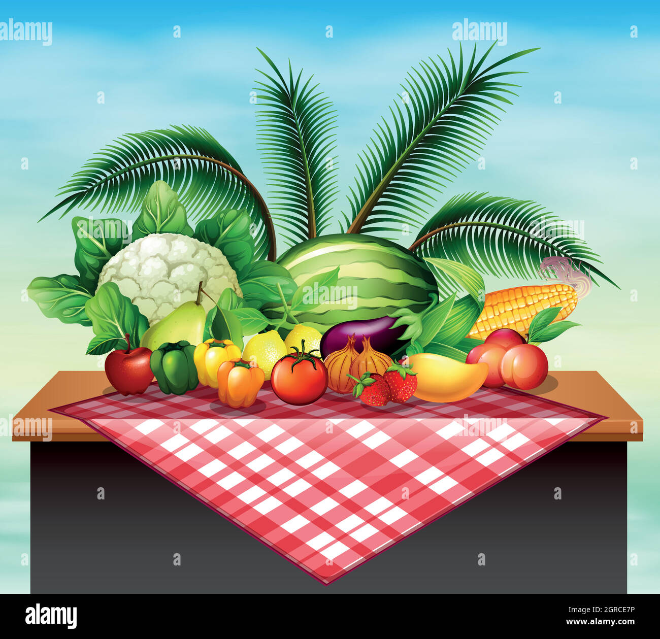 Different types of vegetables and fruit Stock Vector