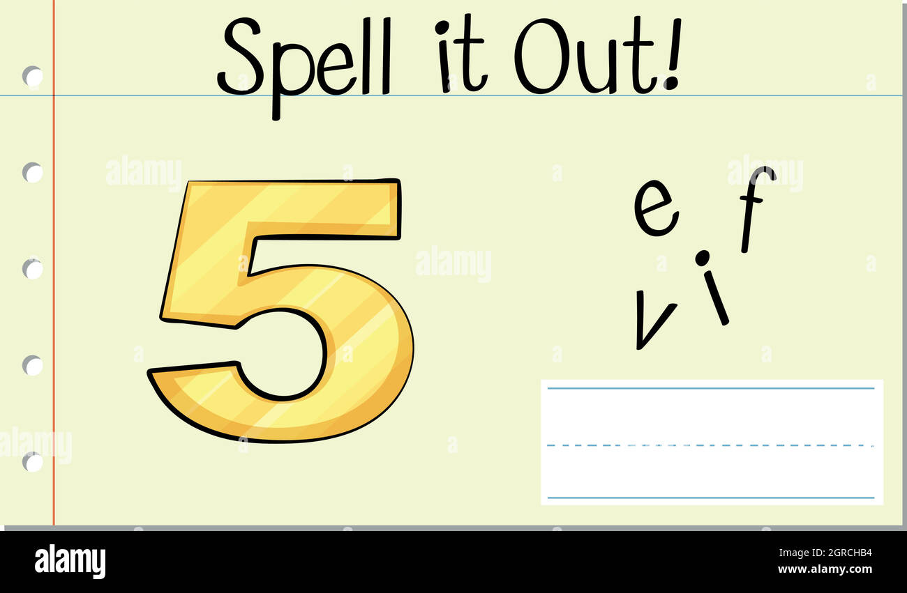 Spell English number five Stock Vector