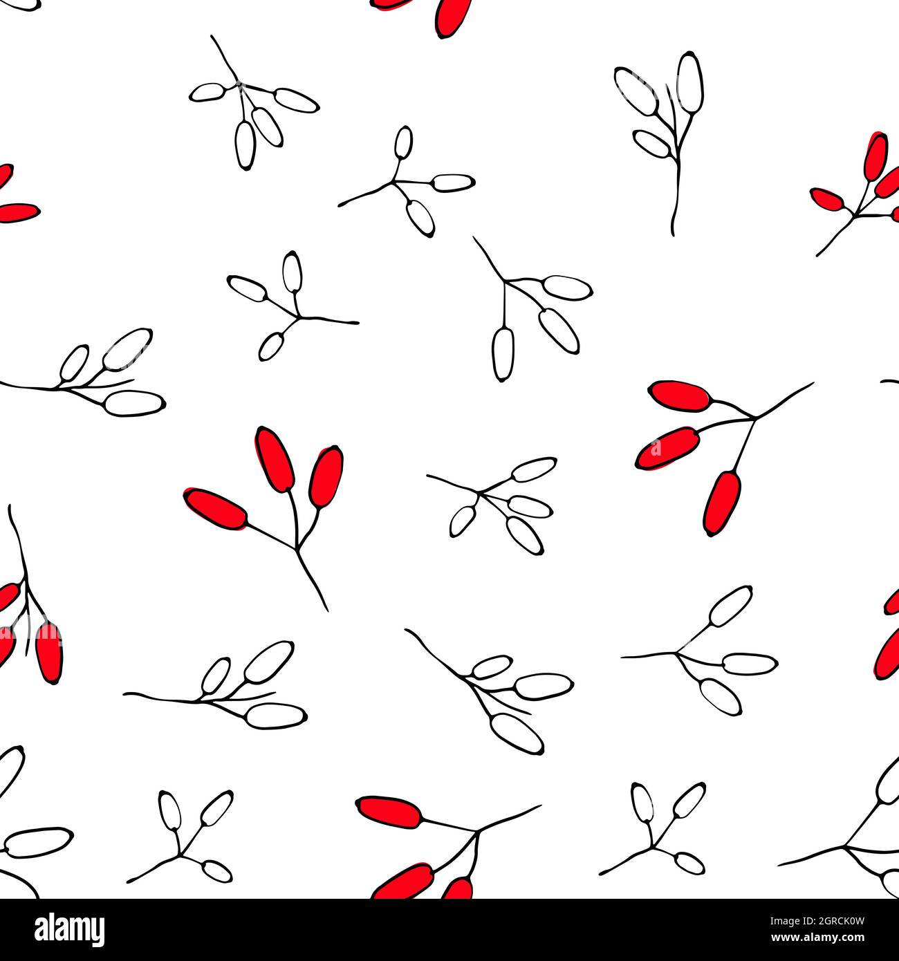 Barberry seamless pattern. Hand drawn berry background. Stock Vector