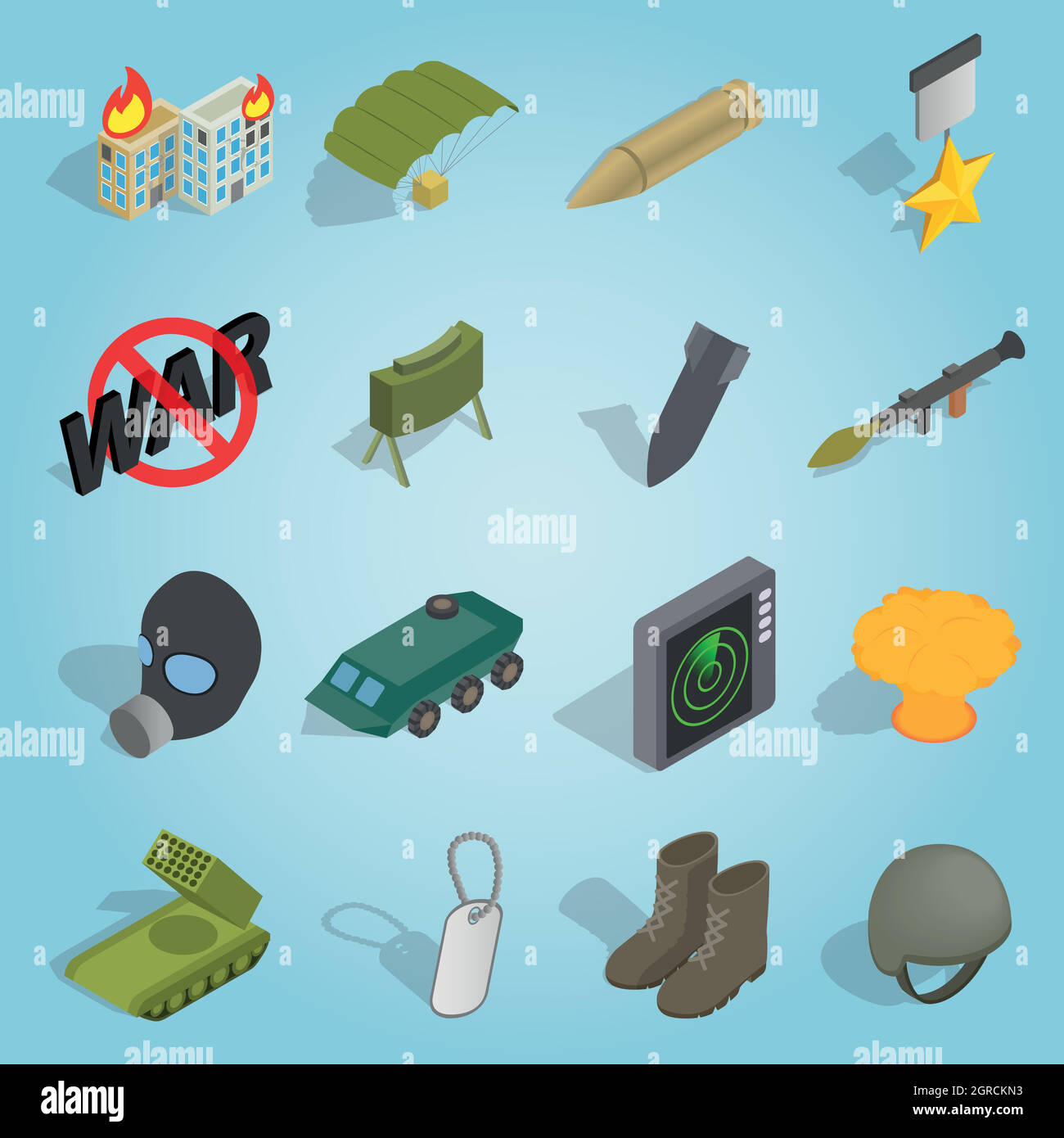 Military set icons, isometric 3d style Stock Vector