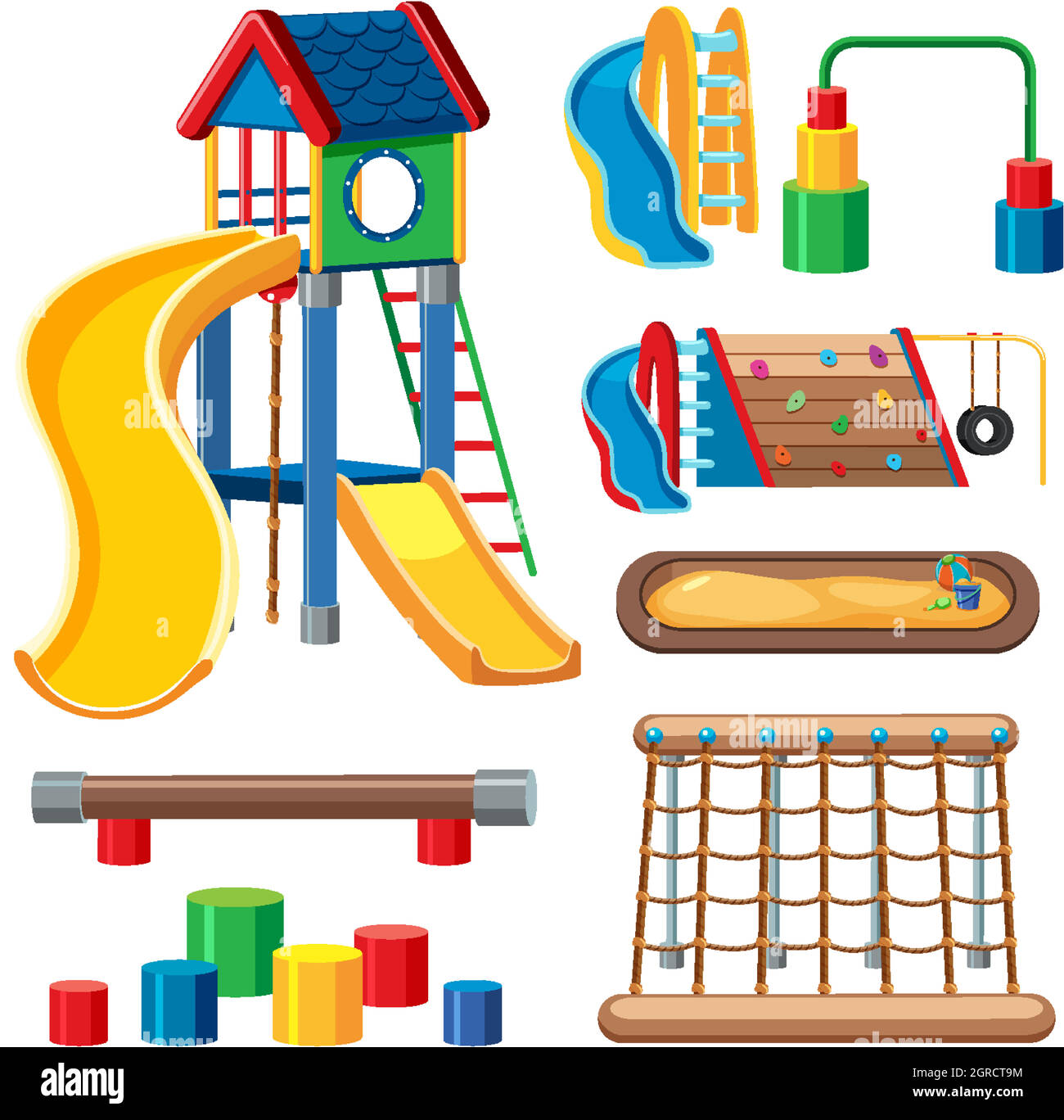 Set of kids playground in the park Stock Vector