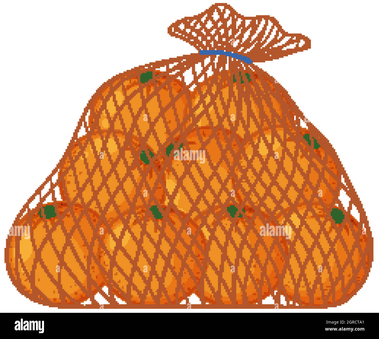 Oranges in net bag cartoon style isolated on white background Stock
