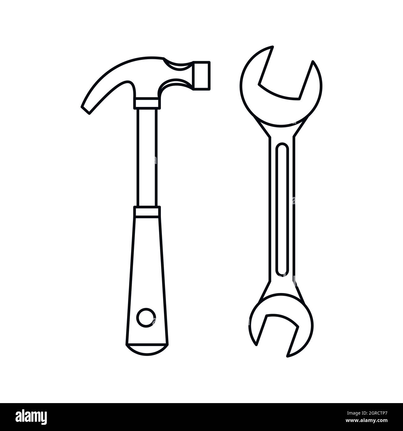 Hammer and wrench icon, outline style Stock Vector