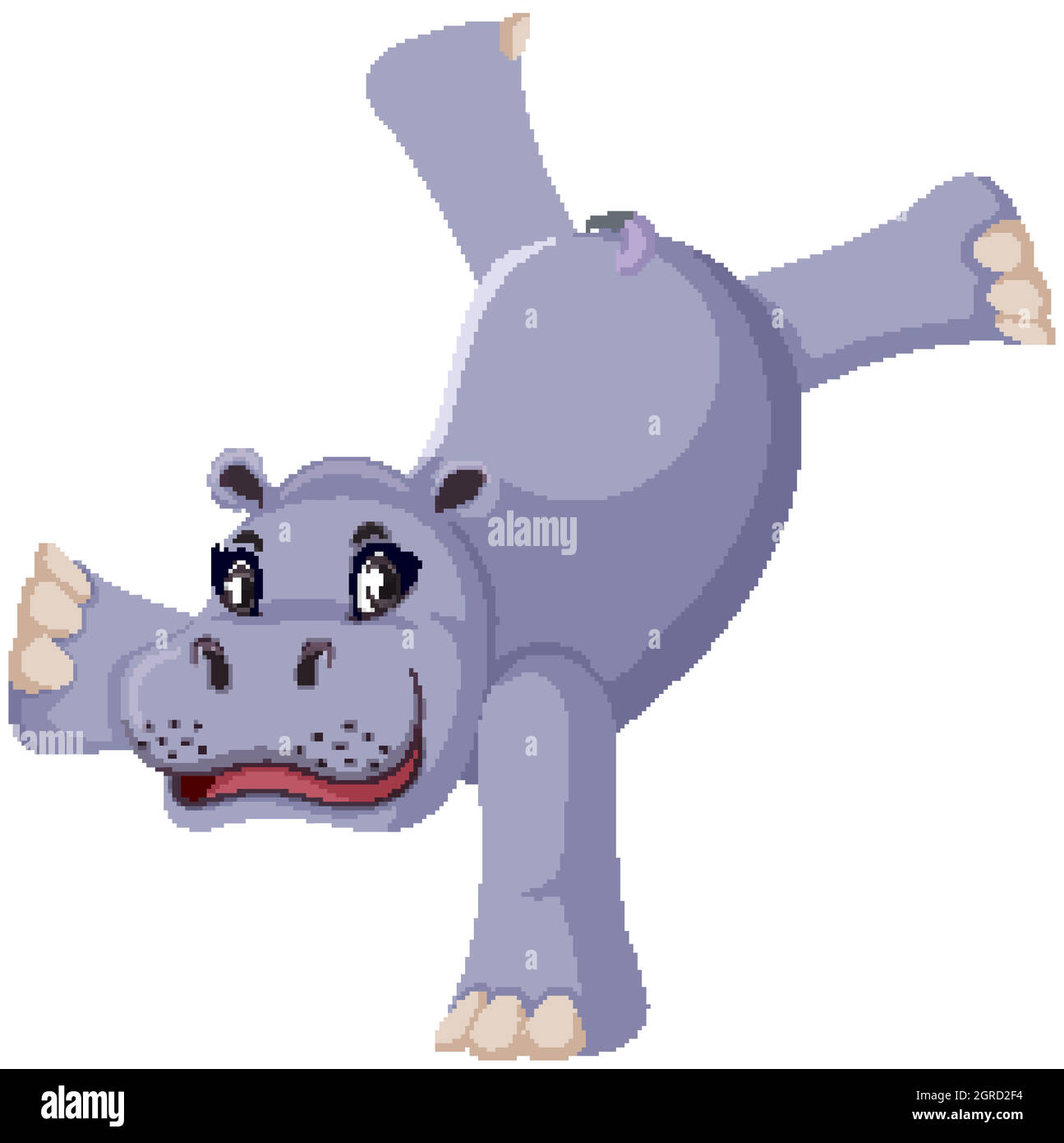 Cute hippo doing one handstanding on white background Stock Vector