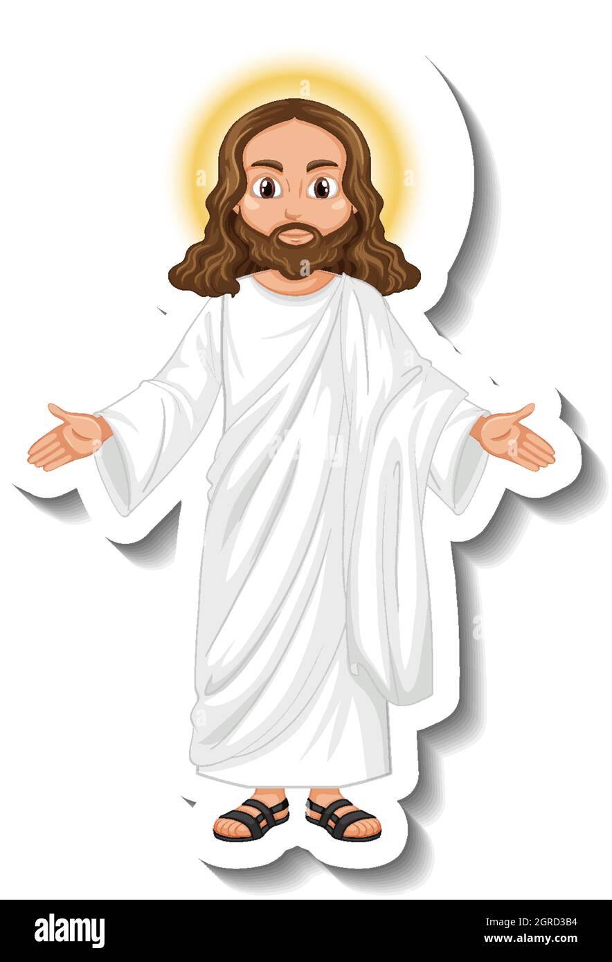 Jesus Christ cartoon character sticker on white background ...