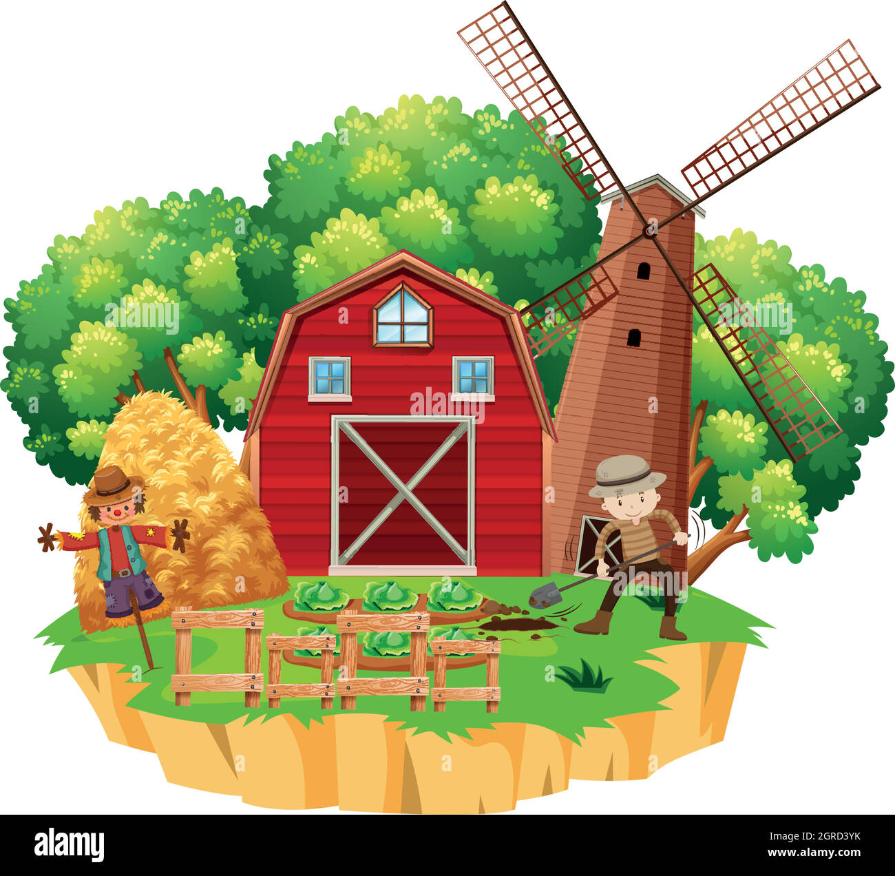 Farm scene with farmer planting vegetables Stock Vector Image & Art - Alamy