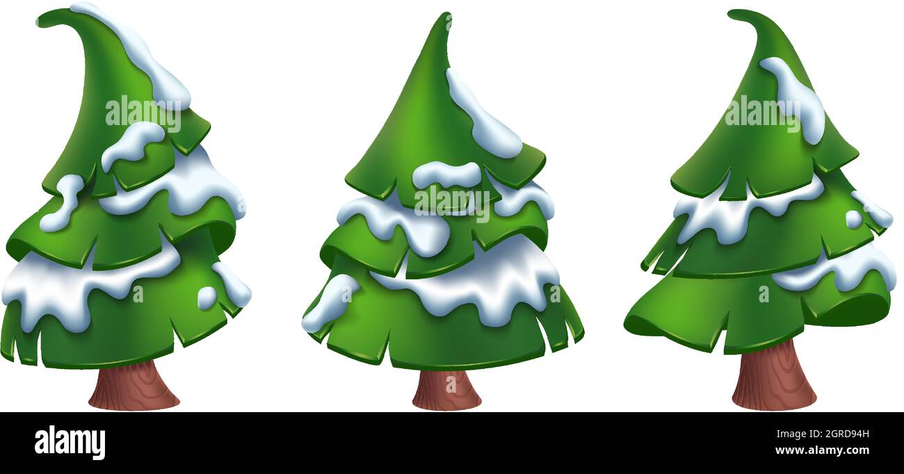 Vector cartoon style Christmas trees isolated on white background Stock ...