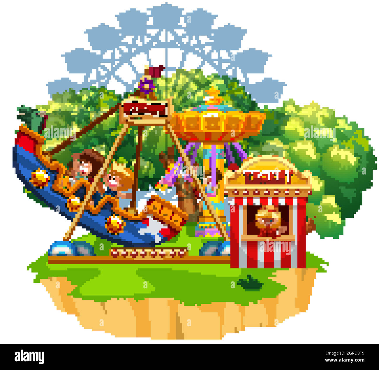 Island scene with many kids playing on circus rides Stock Vector Image ...