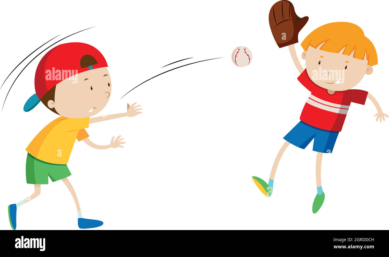 Two boys throwing and catching ball Stock Vector