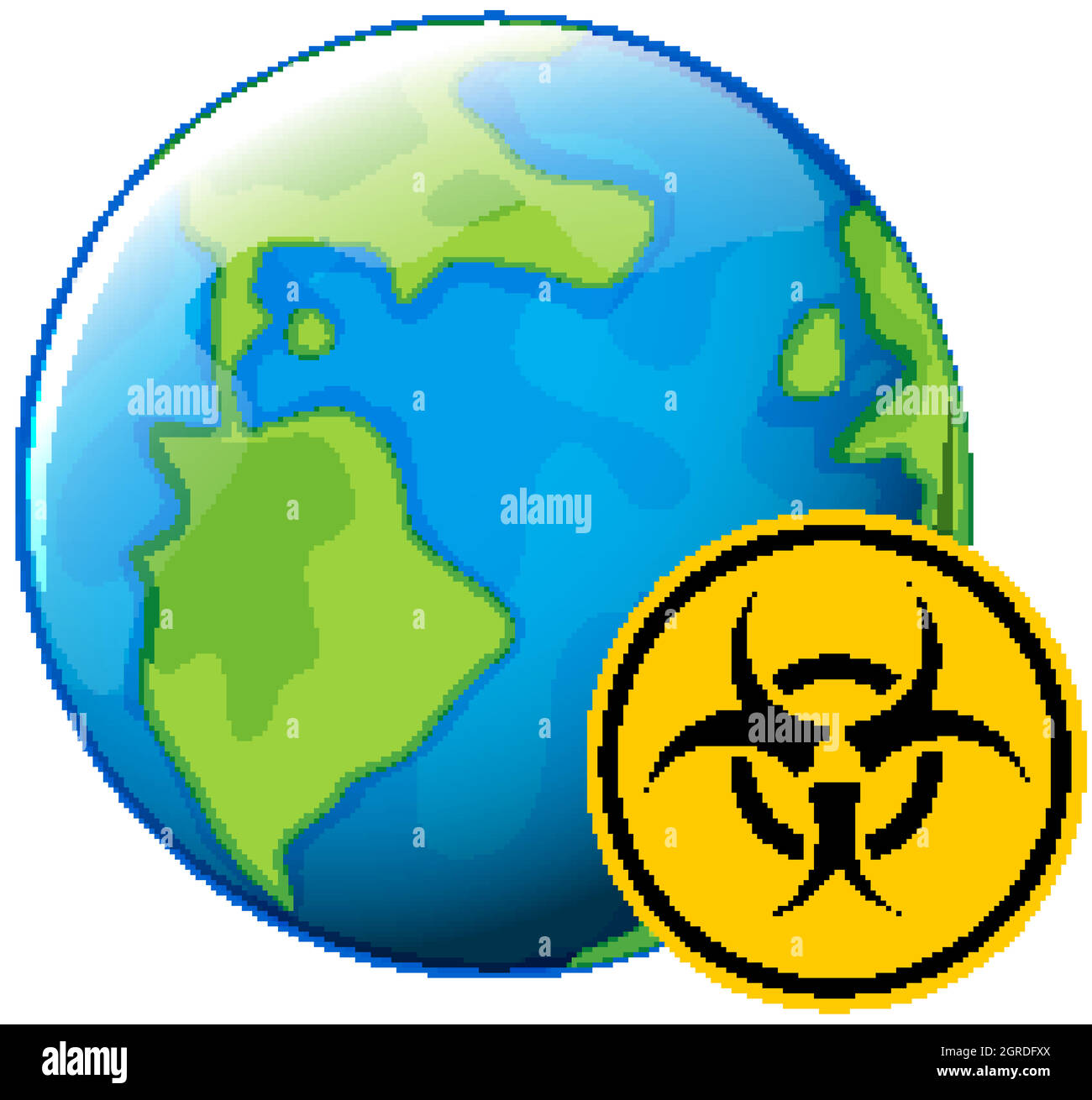 Poster design for coronavirus theme with biohazard sign on earth Stock Vector