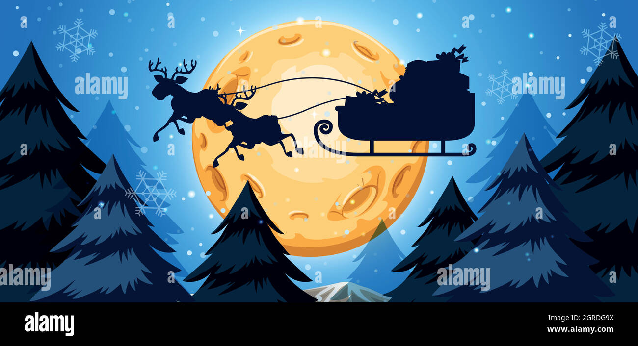 Silhoutte of sleigh night scene Stock Vector