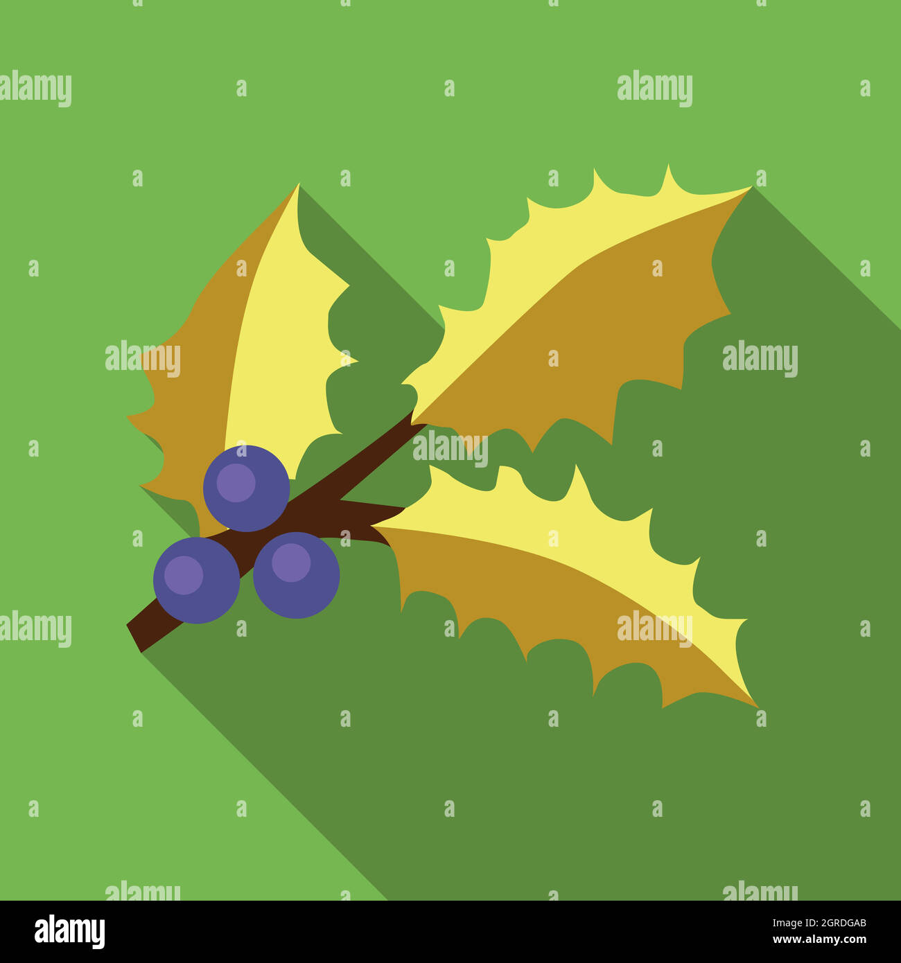 Holly berry leaves and fruits icon, flat style Stock Vector