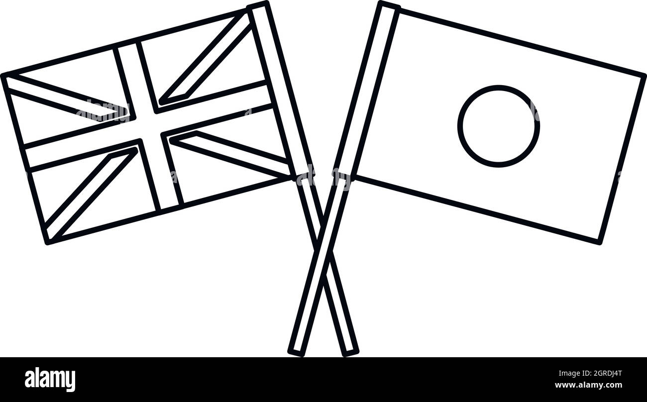 UK and Japan flags icon, outline style Stock Vector