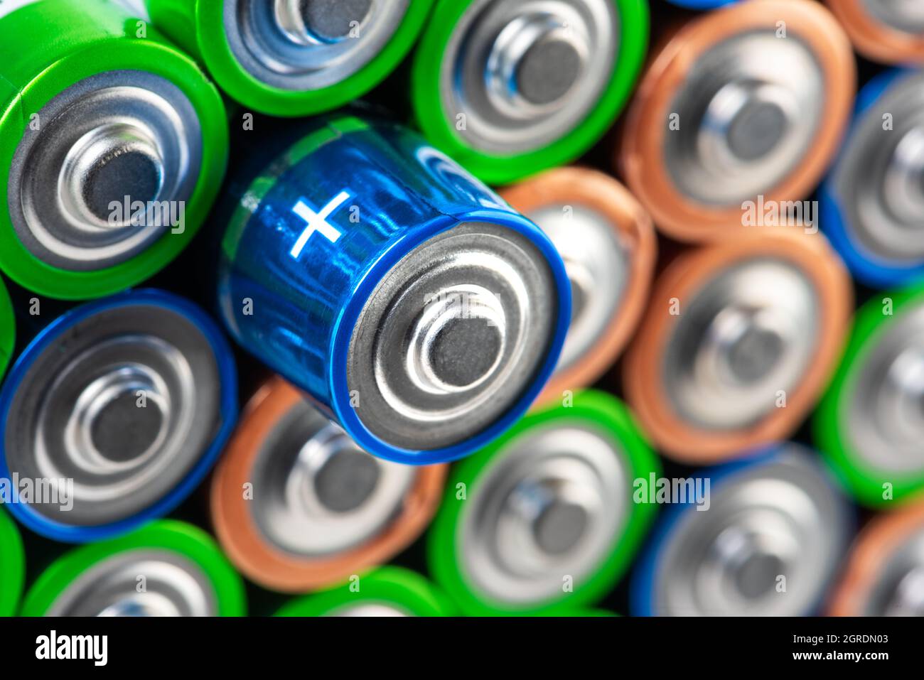 Battery AA size with selective focus on single one Stock Photo
