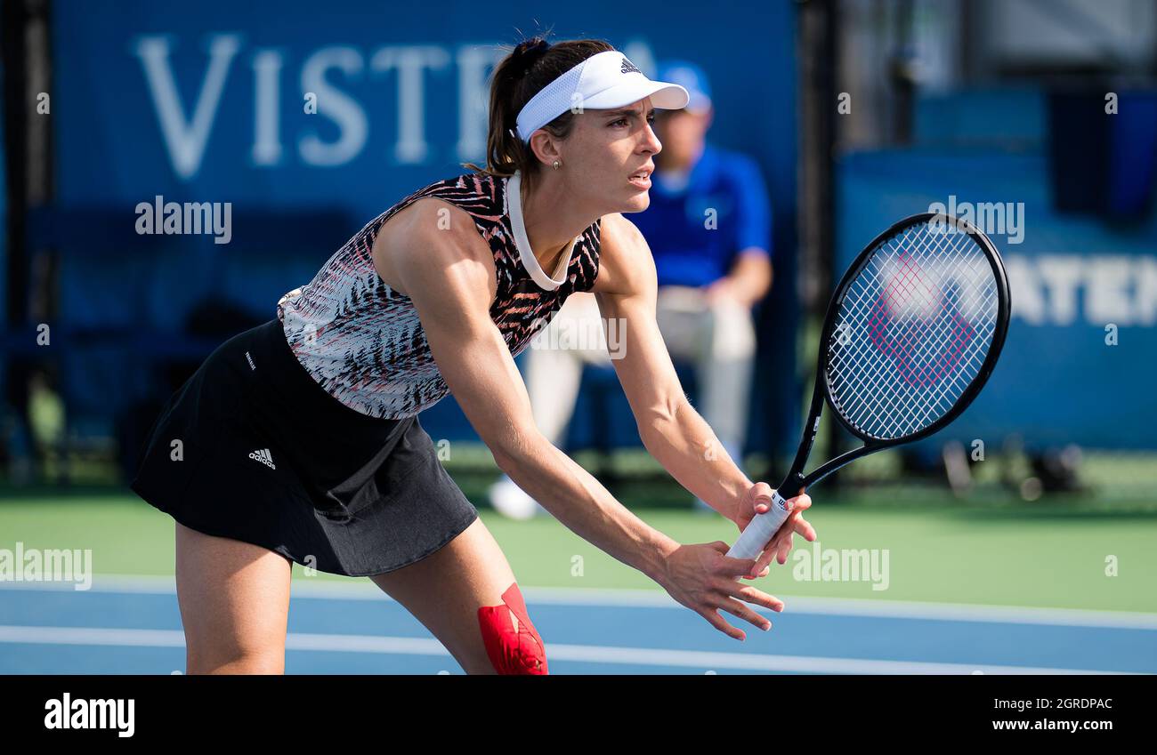 Chicago, USA. 30th Sep, 2021. Tereza Martincova of the Czech Republic in  action during the third round of the 2021 Chicago Fall Tennis Classic WTA  500 tennis tournament against Belinda Bencic of