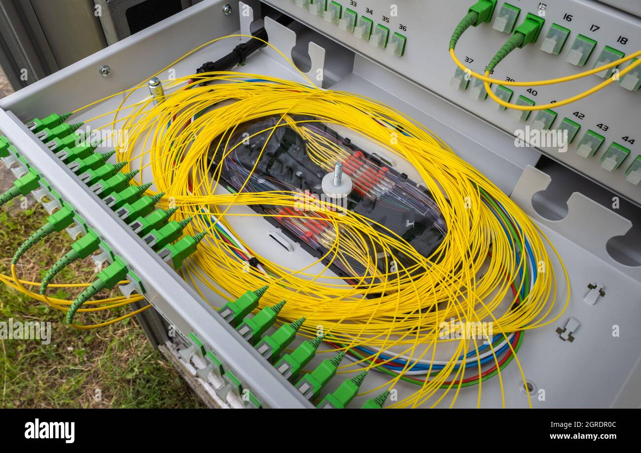Optical Distribution Frame with Fibre Optic Splice Tray Stock Photo