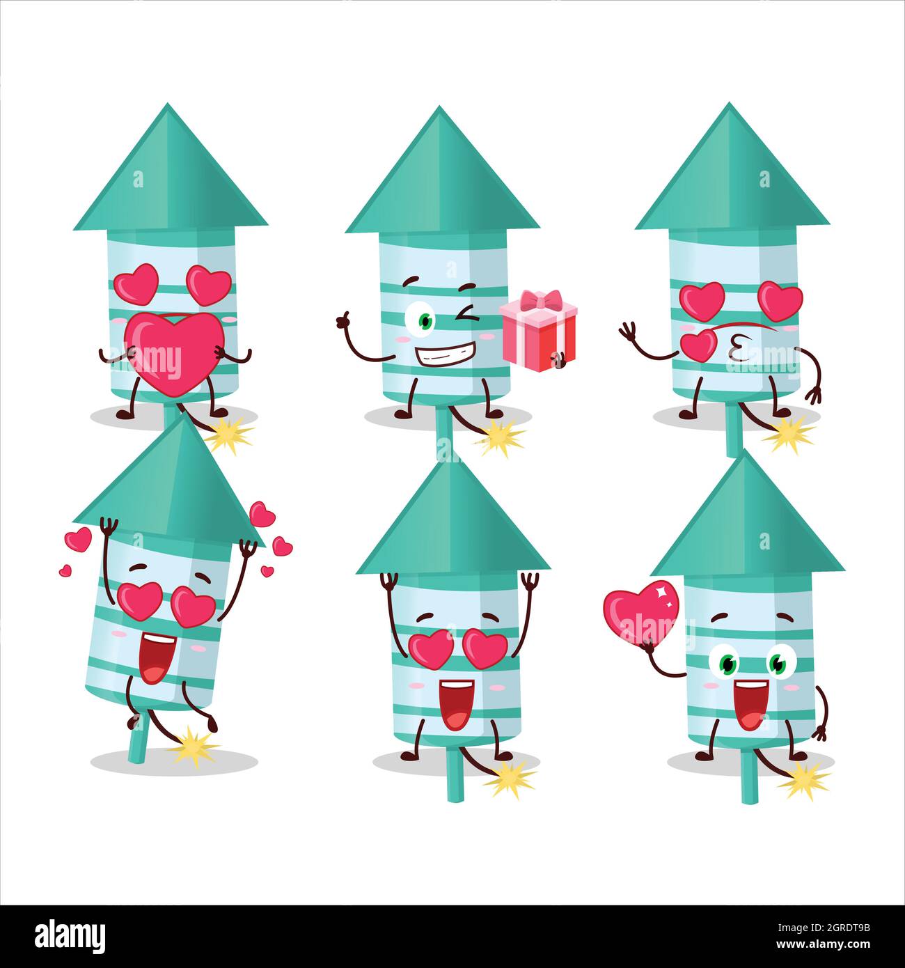 Rocket firework green cartoon character with love cute emoticon. Vector ...